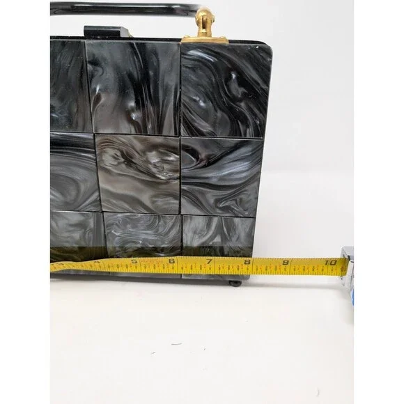 Vintage StyleCraft Handbag Purse Black Pearlized Marbled Lucite Vanity 60s As Is - Picture 10 of 11
